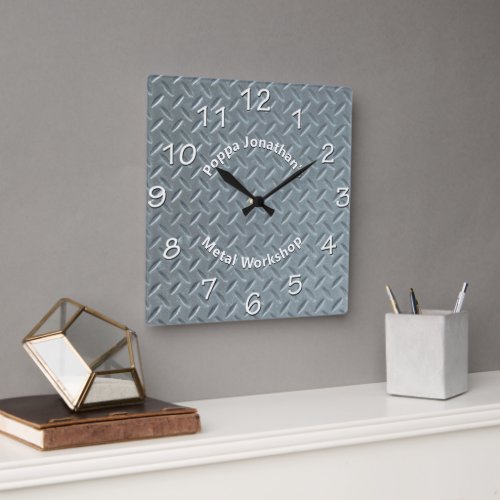 Diamond Plate Rustic Faux Metal Lug Pattern Custom Square Wall Clock