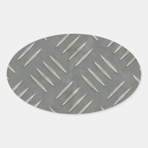 Diamond Plate Stainless Steel Textured Oval Sticker