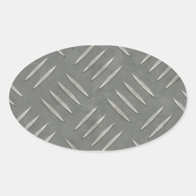 Diamond Plate Stainless Steel Textured Oval Sticker (Front)