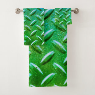 Diamond Plate Steel Green and Blue Bath Towel Set