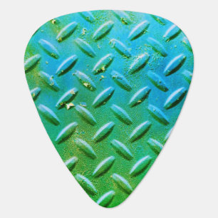 Diamond Plate Steel Green and Blue Guitar Pick