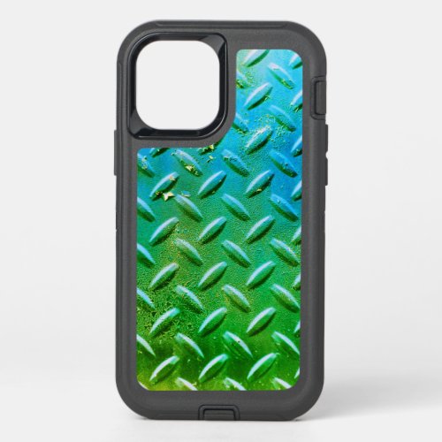 Diamond Plate Steel Green and Blue OtterBox Defender iPhone 12 Case