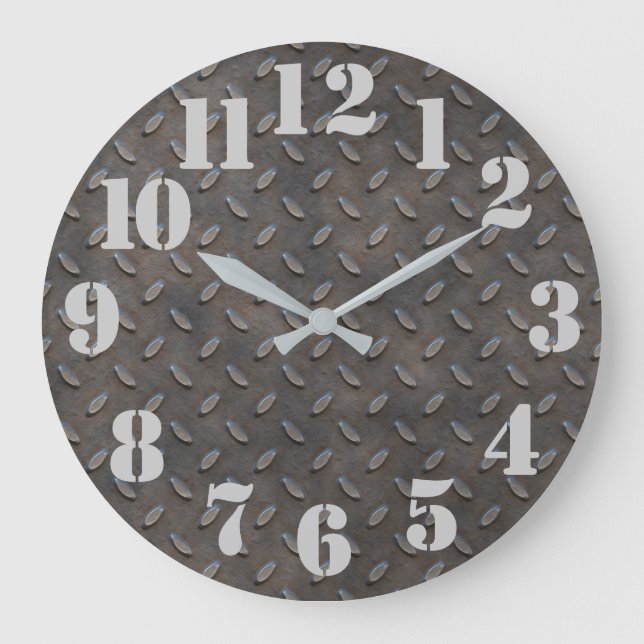 Diamond Plate Steel Industrial Look Large Clock (Front)