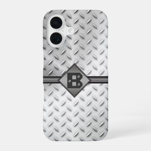 Diamond Plate Steel Monogram iPhone Case (Back)