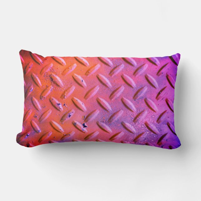 Diamond Plate Steel Purple and Orange Lumbar Pillow (Front)