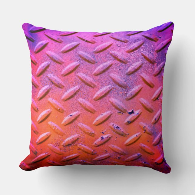 Diamond Plate Steel Purple and Orange Throw Pillow (Front)