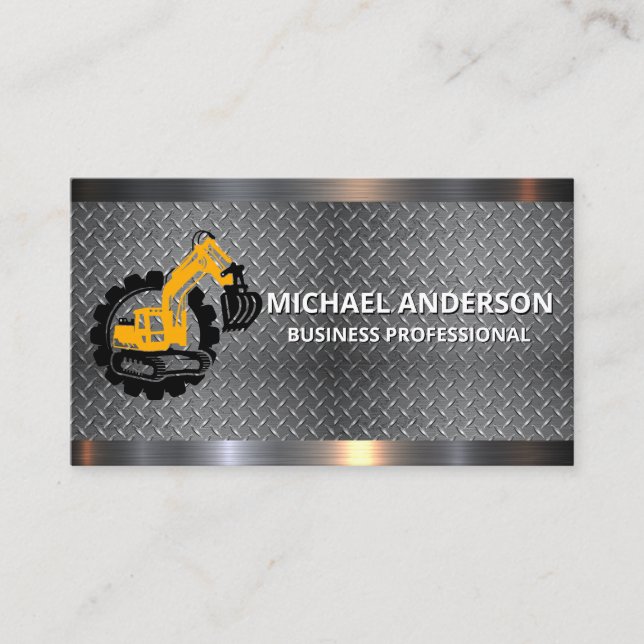 Diamond Plated Steel | Construction Machinery Business Card (Front)