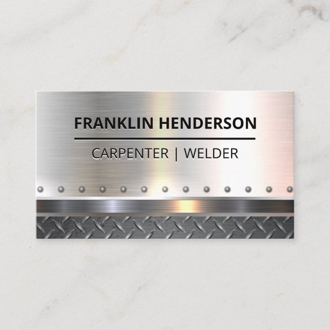 Diamond Plated Steel | Rivets | Metals Business Card (Front)