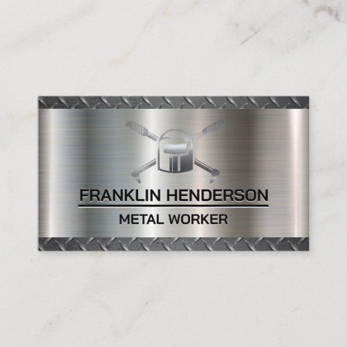 Diamond Plated Steel  Welder Logo  Metal Business Card