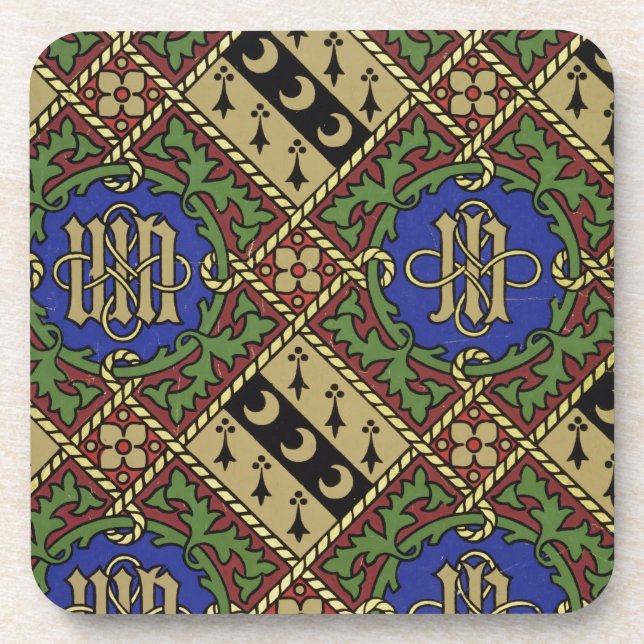 Diamond print ecclesiastical wallpaper design drink coaster (Front)