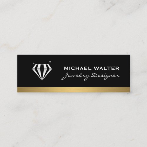 Diamond Professional Sleek Black Gold Trim Mini Business Card