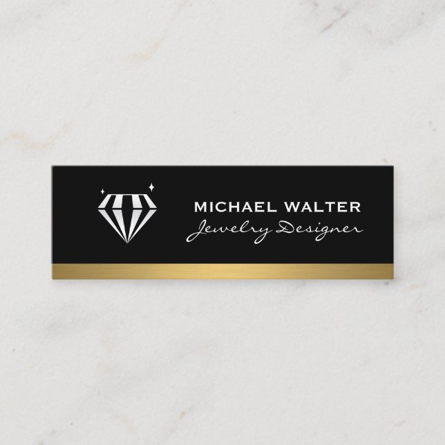Diamond Professional Sleek Black Gold Trim Mini Business Card (Front)
