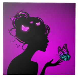 Diamond Purple butterfly woman Ceramic Tile