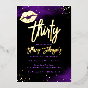 Diamond Purple Gold Kiss 30th Birthday Foil Invitation