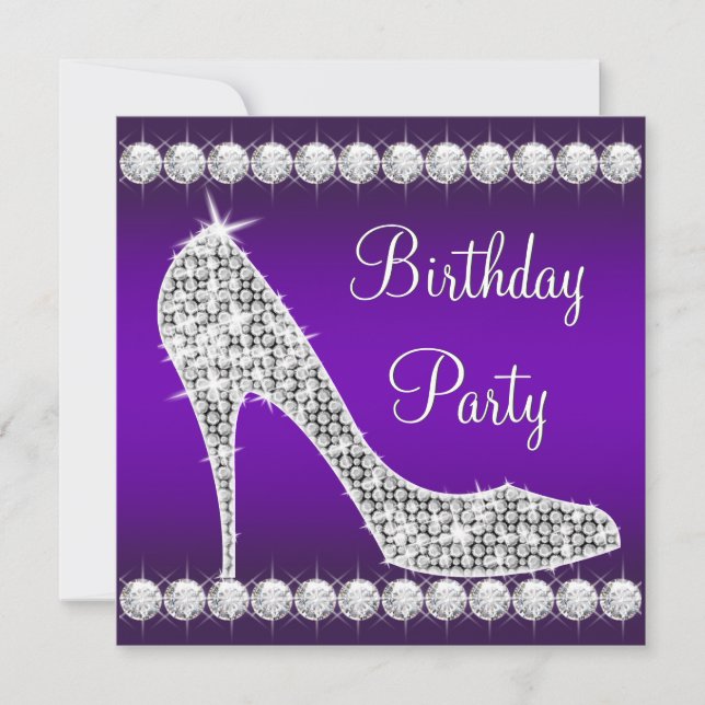 Diamond Purple High Heel Shoe Birthday Party Invitation (Front)