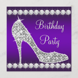 Diamond Purple High Heel Shoe Birthday Party Invitation