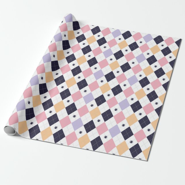Diamond Purple Pink with Spider Wrapping Paper (Unrolled)