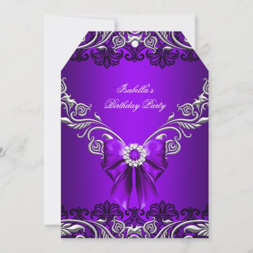 Diamond Purple Silver Black Lace Birthday Party Invitation