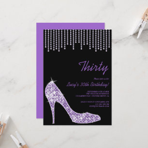 Diamond Purple Stiletto & Beads 30th Birthday Invitation