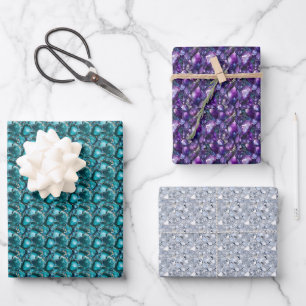 Diamond, Purple & Teal Gemstone Wrapping Paper Sheets