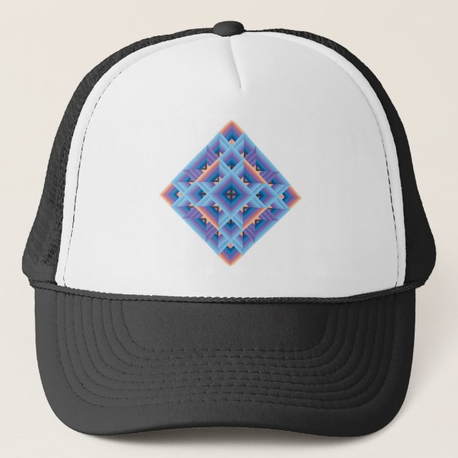 Diamond Quilt in Blue and Purple Trucker Hat (Front)