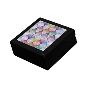 Diamond Quilt Pattern Wood Gift Box w/ Tile