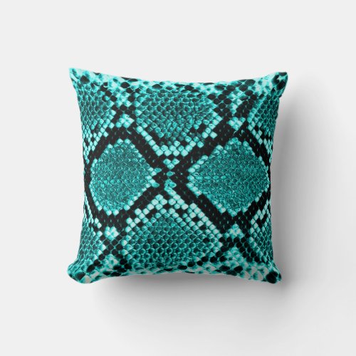 Diamond Rattlesnake Snake Skin aqua Throw Pillow