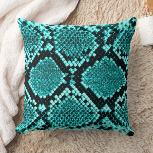 Diamond Rattlesnake Snake Skin aqua Throw Pillow