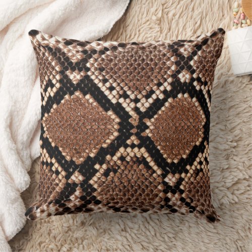 Diamond Rattlesnake Snake Skin Throw Pillow