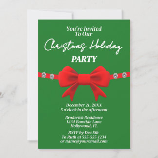Diamond & Red Bow Holiday Christmas Party Invitation