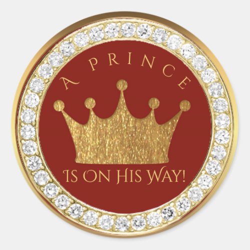 Diamond Red Gold Crown Prince Baby Shower Favor Classic Round Sticker