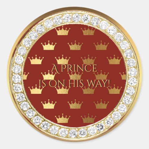 Diamond Red Gold Crown Prince Baby Shower Favor Classic Round Sticker
