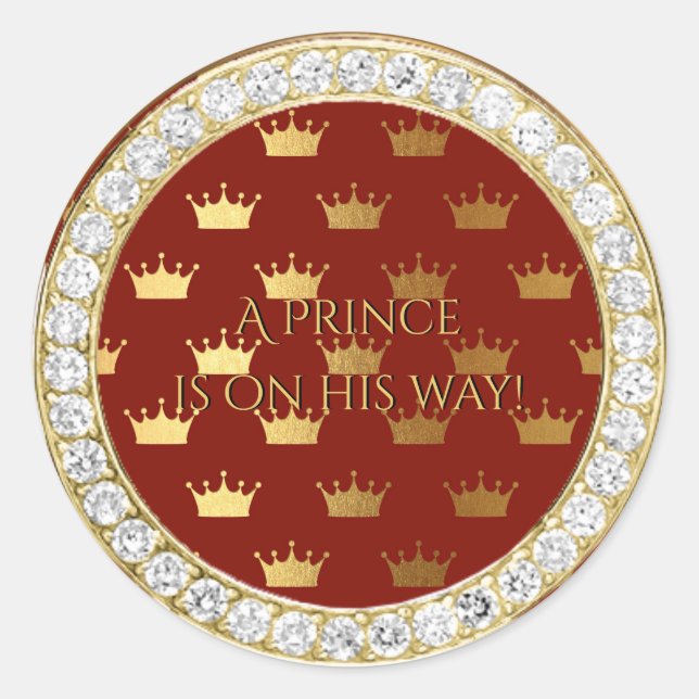 Diamond Red Gold Crown Prince Baby Shower Favor Classic Round Sticker (Front)