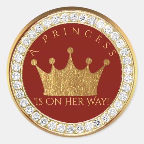 Diamond Red Gold Crown Princess Baby Shower Favor Classic Round Sticker