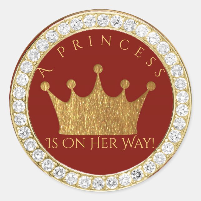 Diamond Red Gold Crown Princess Baby Shower Favor Classic Round Sticker (Front)