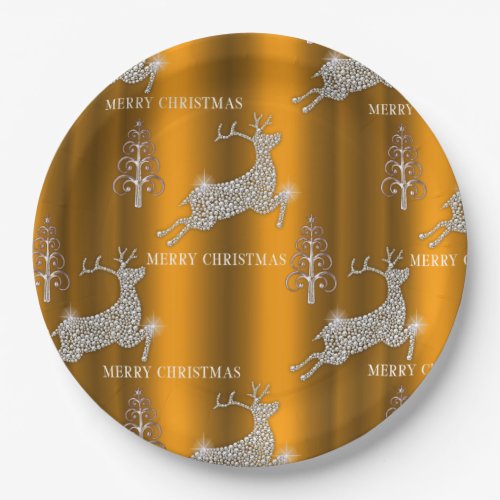 Diamond Reindeer and Shiny Gold Christmas Paper Plates