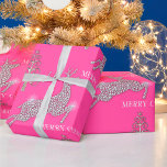 Diamond Reindeer And Silver Christmas Trees Pink Wrapping Paper<br><div class="desc">This colorful,  pink Christmas wrapping paper features a pink pattern of diamond-patterned reindeer with sparkles,  with modern silver Christmas trees and Merry Christmas greetings in white.</div>