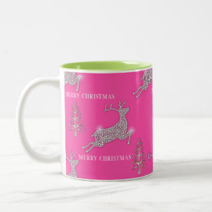 Diamond Reindeer and Silver Trees Christmas Two-Tone Coffee Mug