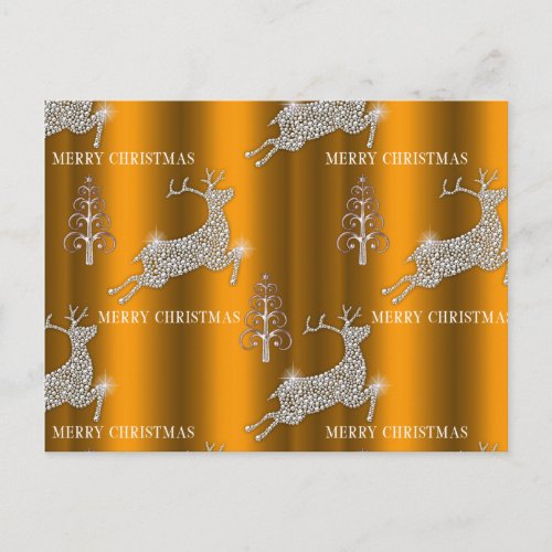 Diamond Reindeer Golden Christmas Postcard