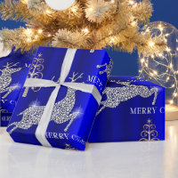 Elegant Silver Reindeer Purple Christmas Large Gift Bag