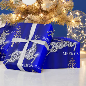 Diamond Reindeer on Blue Christmas Wrapping Paper