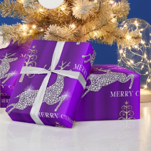 Diamond Reindeer on Purple Christmas Wrapping Paper
