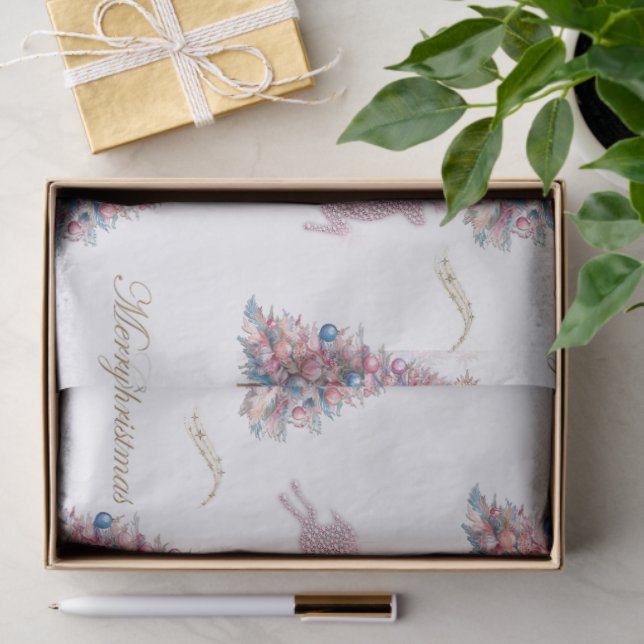 Diamond Reindeer Pink Pastel Christmas Tissue Paper (Gift)