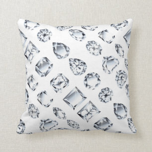 Diamond rhinestone jewel gemstone on white bling throw pillow