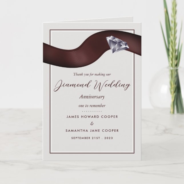 Diamond Ribbon 60 Year Wedding Anniversary Thanks Card (Front)