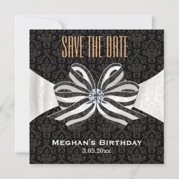 Diamond Ribbon With Damask Pattern Variation Save The Date by Kreatr at Zazzle