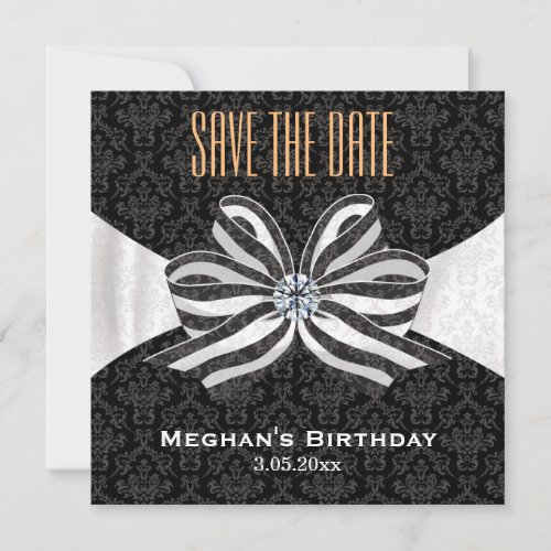 Diamond Ribbon with Damask Pattern Variation Save The Date