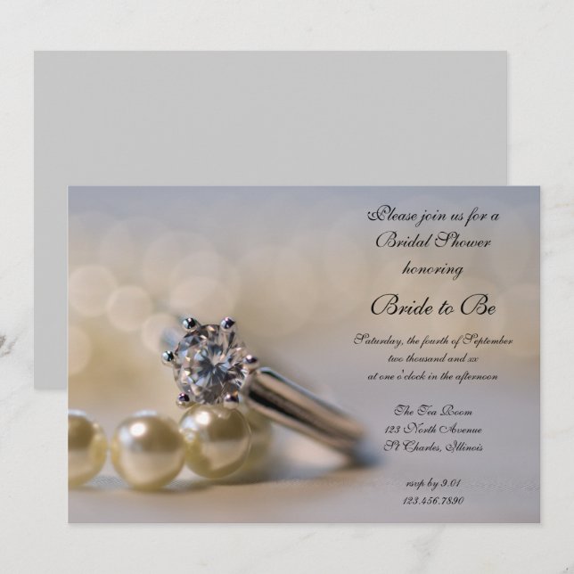 Diamond Ring and Pearls Bridal Shower Invitation (Front/Back)