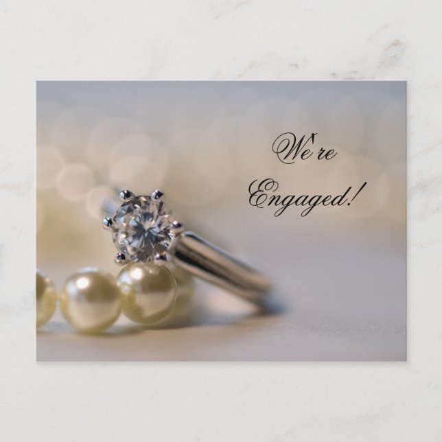 Diamond Ring and Pearls Engagement Announcement Postcard (Front)