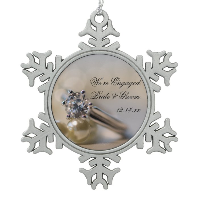 Diamond Ring and Pearls Engagement Ornament